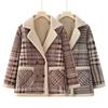 Бархатное клетчатое пальто для женщин среднего и пожилого возраста, осенне-зимнее, утолщенное, модное, новое, свободного кроя, теплое, стеганое хлопком