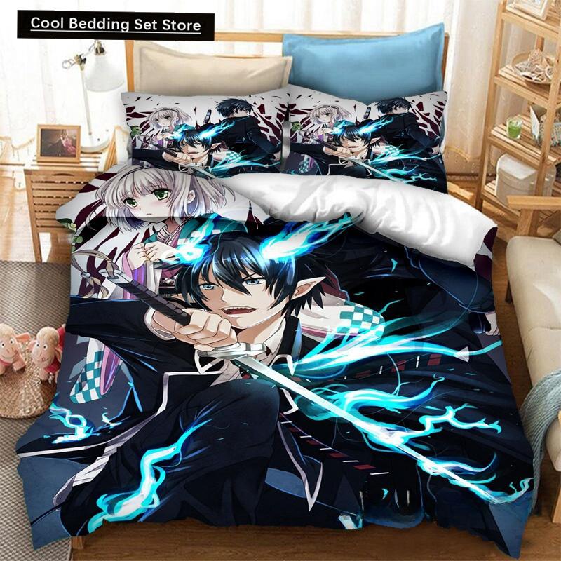 Fashion 3D Printing Anime Blue Exorcist Bedding Set Duvet Covers Pillowcases One Piece Comforter Bedding Sets Bedclothes Bed