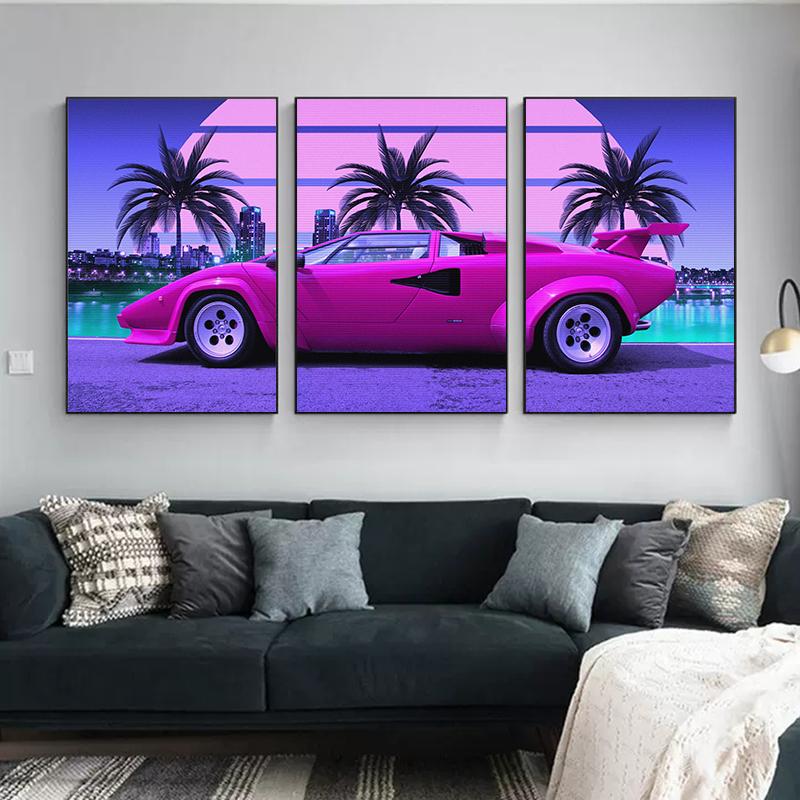 Несколько штук Synthwave Countach Retrowave автомобильные постеры, холст, картина, настенная картина для гостиной, украшения дома