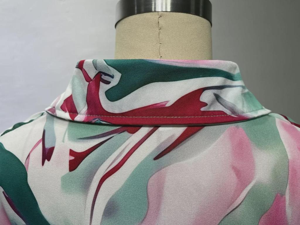 2024 Summer Women's Casual Printed Shirt & Wide-Leg Pants Set - Loose Fit, Large Size, European & American Style