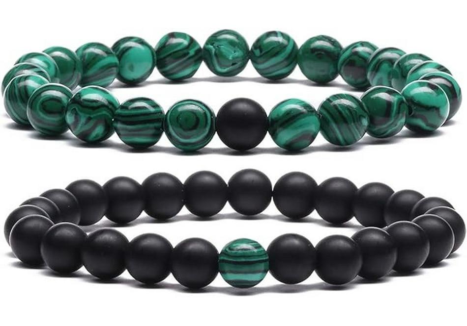 Tiger Eye, Volcanic & Map Stone Elastic Beaded Bracelet - Natural Stone Accessory
