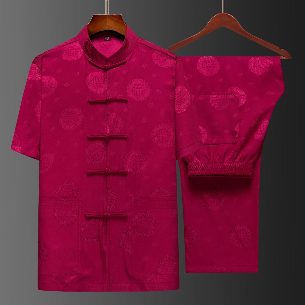 Костюм Тан мужской с коротким рукавом в китайском стиле, костюм для отца, летний костюм, костюм китайского дедушки, мужской