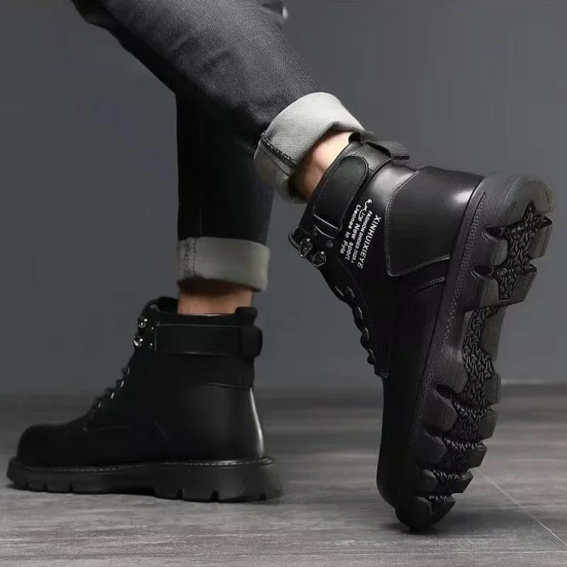 Booties for Motorcyclist Motorcycle Short Barrel Ankle Boots Men Cheap Hot Selling Retro Classic Comfortable Size 44 Man Shoes