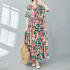 DIMANAF платье больших размеров женское 2024 новое летнее стильное зеленое платье свободные платья с круглым вырезом и цветочным принтом новинка 1042