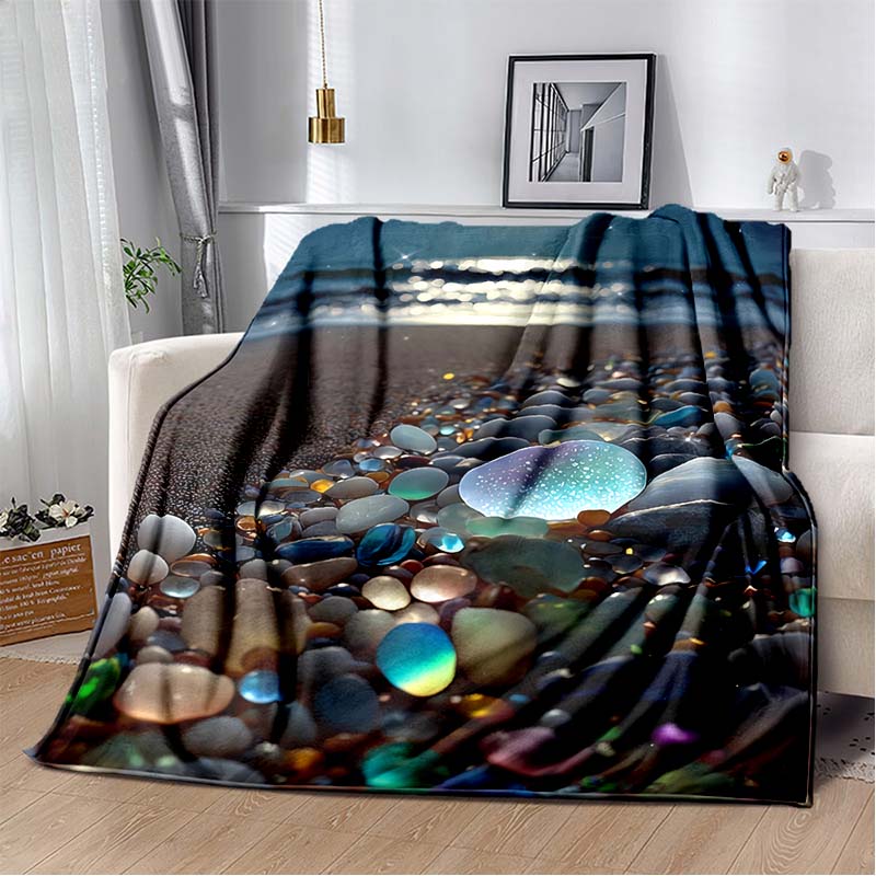 3D Fashion Wave Pebble Starfish Cartoon Flannel Blanket Sofa Bed Bedroom Warm Portable Exquisite Extra Large Warm Blanket Gift
