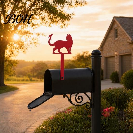 Durable Outdoor Mailbox Sign Yard Iron Signage with Fixed Holes, Metal Cat Butterfly Decoration, Mounting for Wood Leather Mailboxes Anti-rust Plate