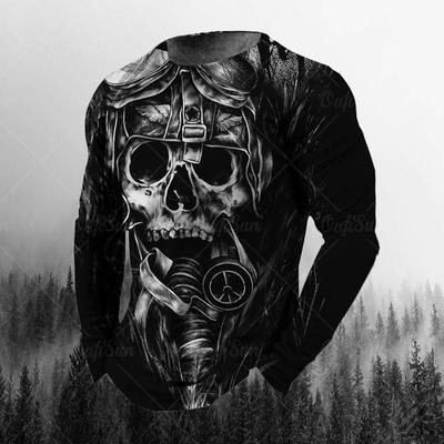 Футболка осенняя мужская европейская и американская хип-хоп серия скелетон цифровая 3D печать мужская уличная футболка с длинным рукавом топ
