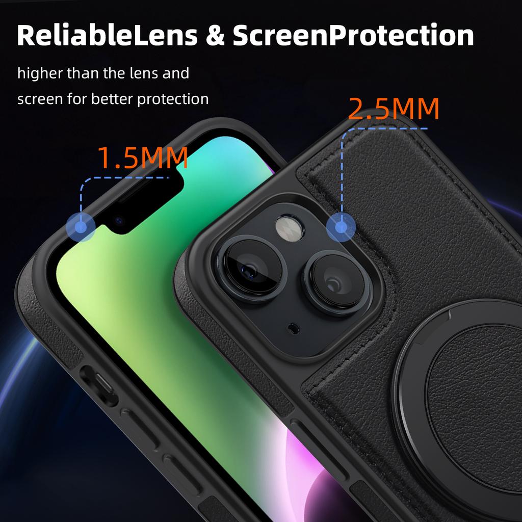Чехол для iPhone 14 с кольцом-подставкой, совместимый с MagSafe, задняя крышка из ПУ кожи