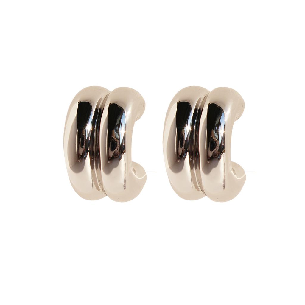 Cold Wind Double-Layer C-Shaped Semicircular Earrings Minimalist Mirror Metal Wind Earrings 925 Silver Needle 846