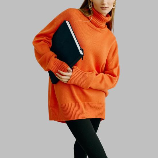 Женские свитера топы с высоким воротником длинным рукавом однотонные свободного кроя вязаные топы осенне-зимние пуловеры для повседневной носки