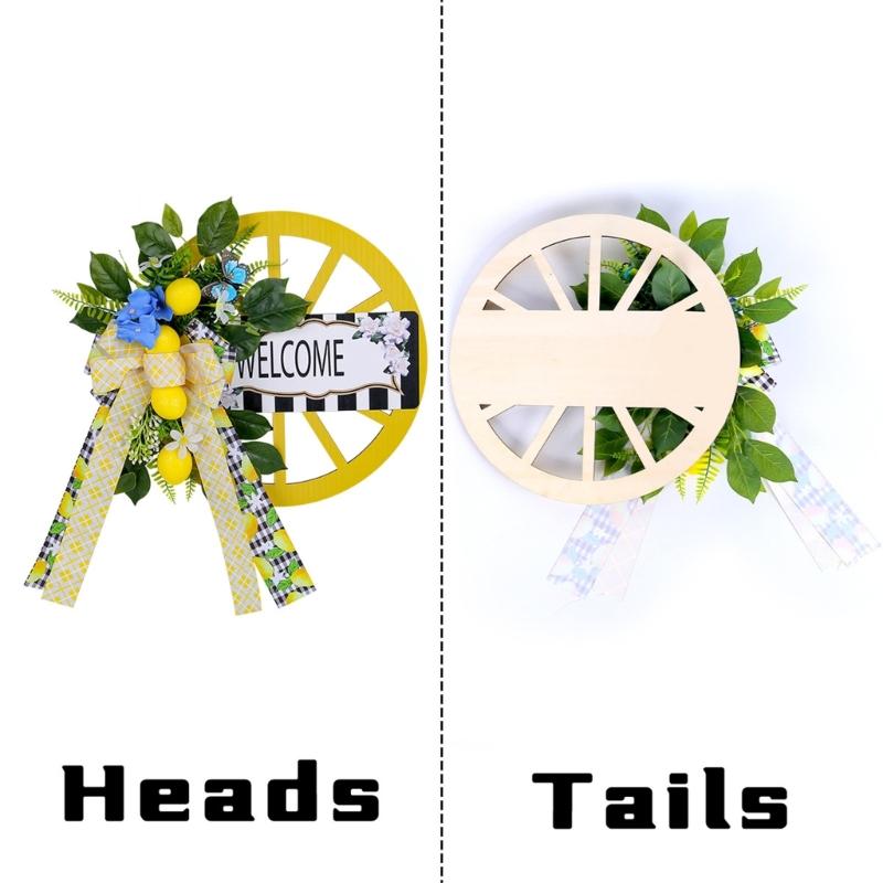 Artificial Spring Wreath with Welcome Wheel, Bowknot Flower Wreath for Front Door, Wedding, Garden Outdoor Decorations