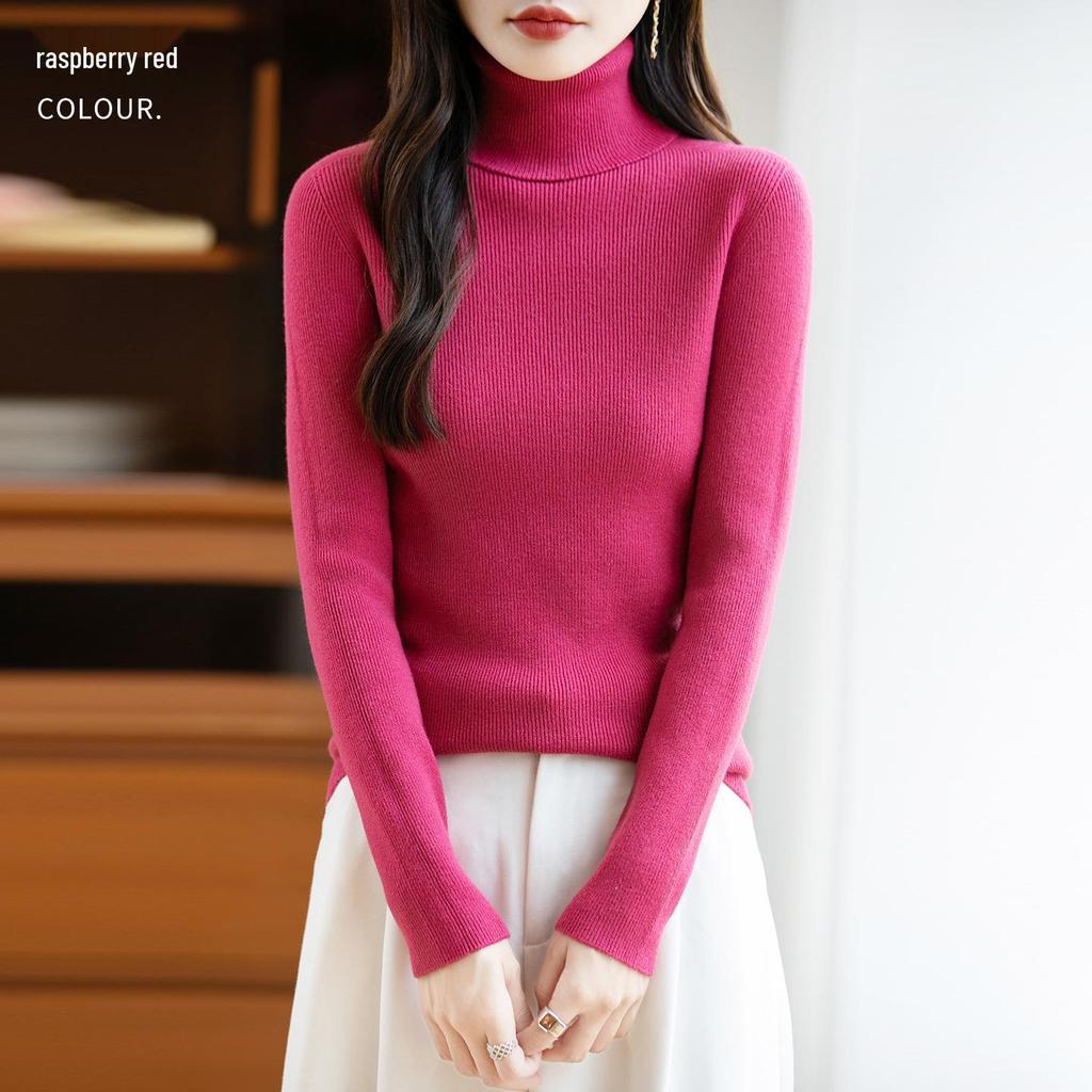 Women's Striped Wool High-Neck Sweater – Knitted Autumn/Winter Pullover Top