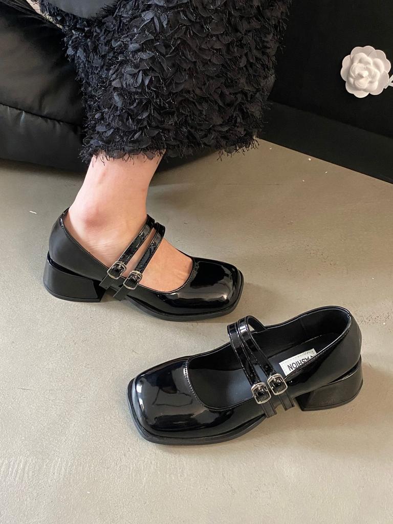 2025 туфли на высоком толстом каблуке осенние женские туфли с мелким вырезом новые туфли-лодочки Мэри Джейн женственность