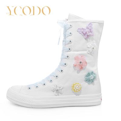 2023 женская повседневная парусиновая обувь на весну/лето/осень, модные парусиновые сапоги с кружевными шнурками для девочек и лепестками бабочек
