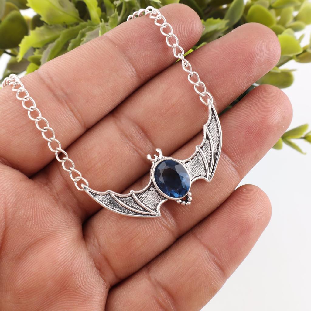 London Blue Topaz Gemstone Jewelry, 925 Solid Sterling Silver Pendant, Handmade Bohemian Pendant For Gift