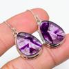 Natural Brazilian Amethyst Gemstone 925 Solid Sterling Silver Earring 1.75" L0F83