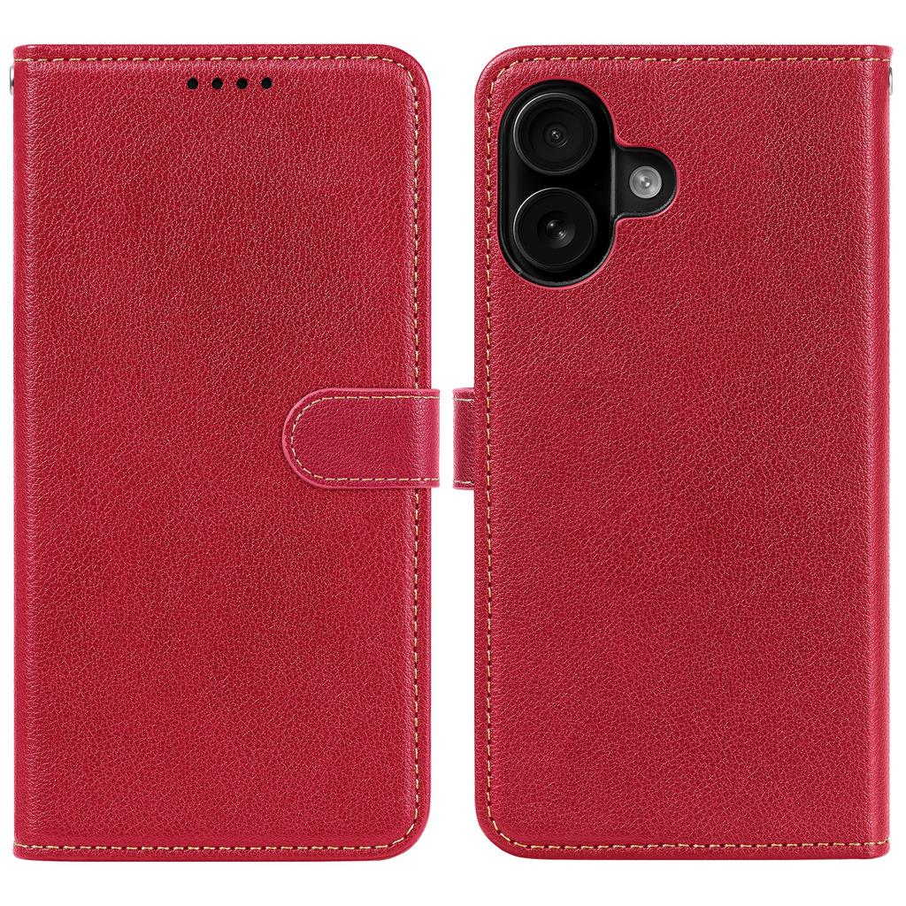 For iPhone 16 Leather Case Litchi Texture Wallet RFID Blocking Phone Cover - Black