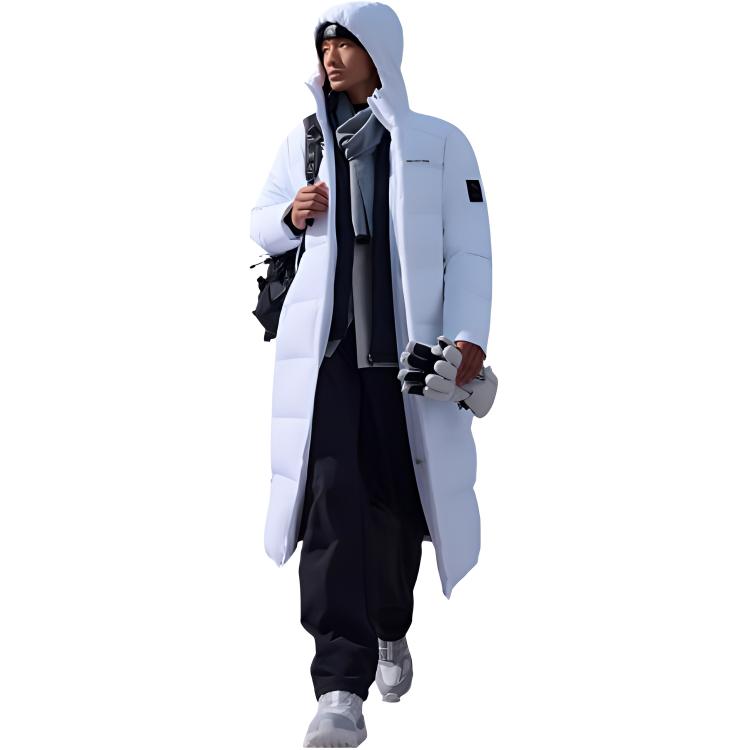 Anta Training Series Craftsmanship Series Letter Zipper Hooded Comfortable Breathable Long Down Jacket Men Outerwear Pure-White 952447924-1