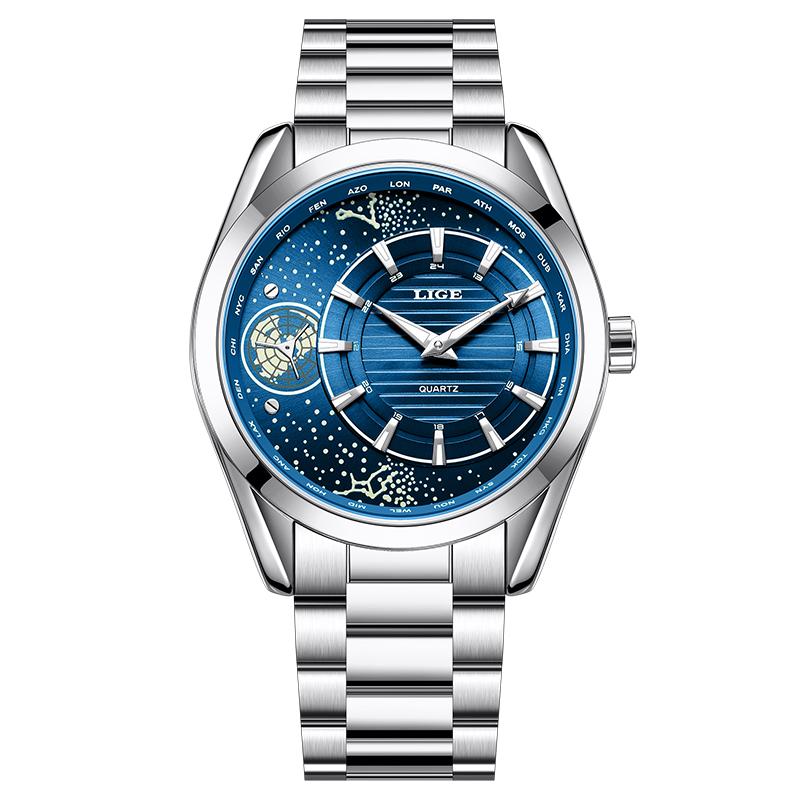 LIGE Top Luxury Watches Men Fashion Casual Quartz Wristwatches 30M Waterproof Luminous Steel Business Mens Watch Gift Reloj