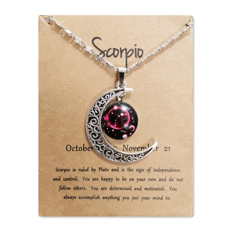 Новое европейское и американское светящееся ожерелье с двенадцатью знаками зодиака, винтажный кулон в виде луны, короткое ожерелье