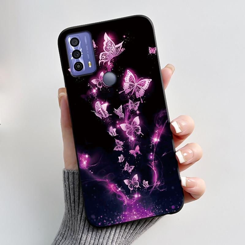 Printing Pattern Case For TCL 20B (6159K) Soft Silicone Black Shell Cover Cute Flower Cartoon Casing
