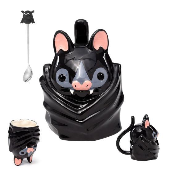 Кружка в форме летучей мыши, перевернутая вверх дном, милая 3D керамическая кофейная кружка с ручкой-хвостом, забавная новинка, кружка с животным, подарок для готического домашнего офисного декора