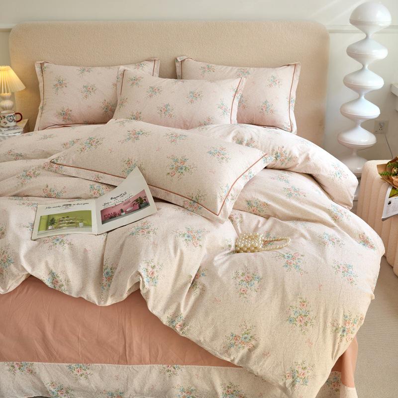 Свежий и простой четырехкомпонентный хлопковый комплект для общежития с принтом – Включает трехкомпонентный полностью хлопковый комплект постельного белья, юбку для кровати и комплект постельного белья.