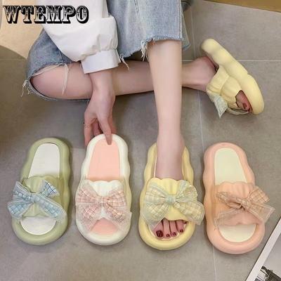 Мягкие тапочки принцессы с бантом, женская верхняя одежда, летние модные удобные универсальные сандалии и тапочки на толстой подошве