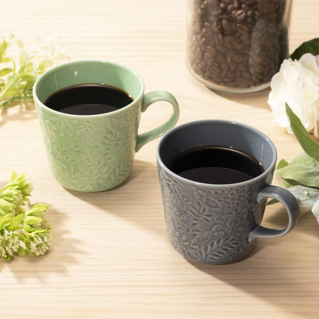 NARUMI Anna Emilia Mug, 350cc, Midsummer Meadow Blue, Floral Print, Cute Relief Design, Large, Microwave, Oven, and Dishwasher Safe, Made in Japan,