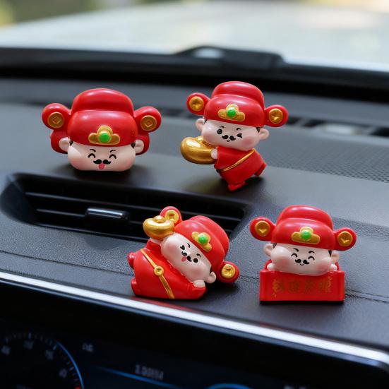 1/4 шт. Фигурка Бога Богатства Украшение для Монитора Компьютера Мультяшная Статуэтка Китайских Бессмертных Полимерная Скульптура Украшение на Приборную Панель Автомобиля