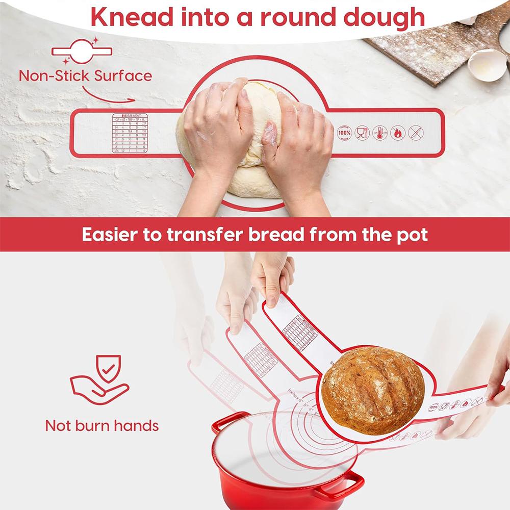 LMETJMA Silicone Bread Sling for Dutch Oven Non-stick Bread Baking Mat with Long Handle Heat Resistant Dutch Oven Liners JT300