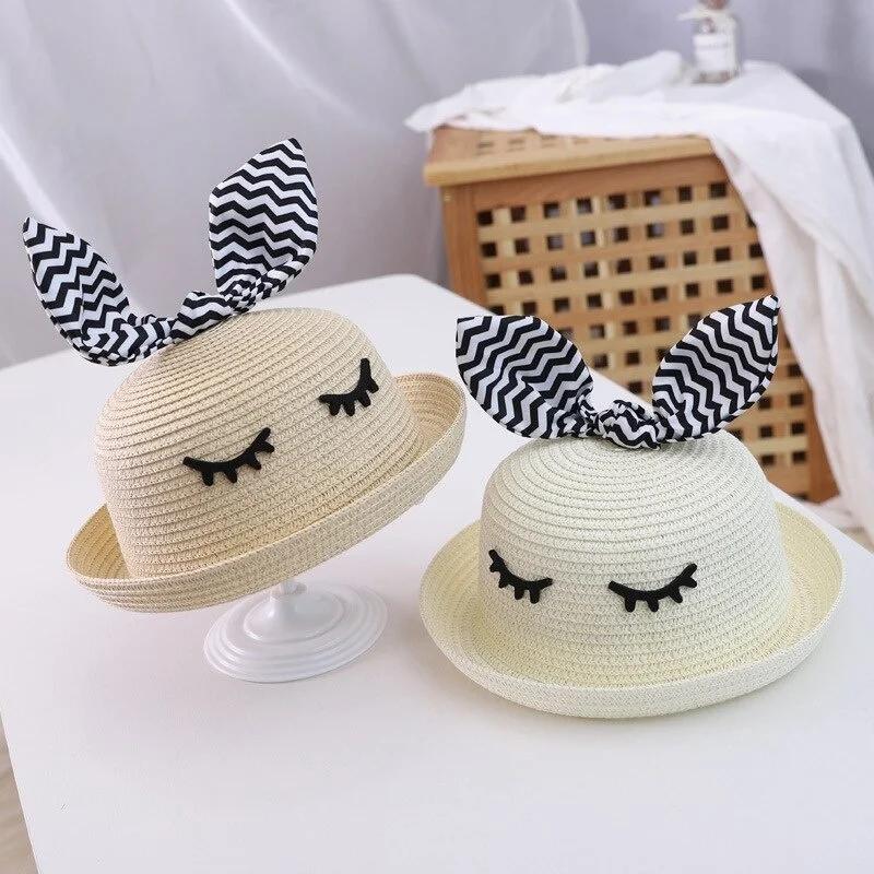 Шапка-панама с кроличьими ушками для малышей, мальчиков и девочек, детские пляжные кепки, летняя шляпа от солнца, шапочки для младенцев и малышей