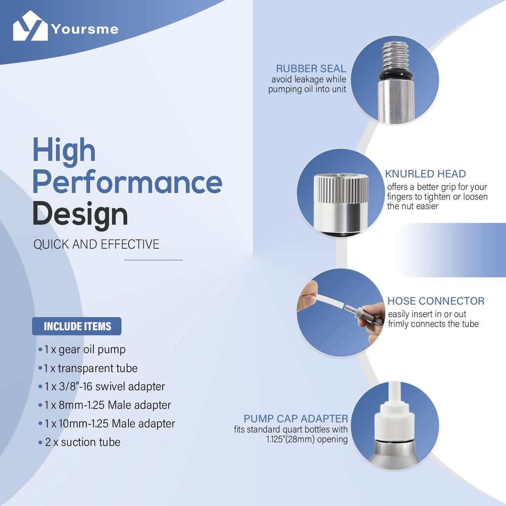 Yoursme Upgraded Lower Unit Gear Pump for Standard Quart Bottle, 3/8" 8mm 10mm