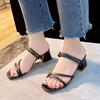 Летние женские сандалии на квадратном каблуке, элегантные тапочки, женские кожаные шлепанцы с перекрестной завязкой, женские сандалии