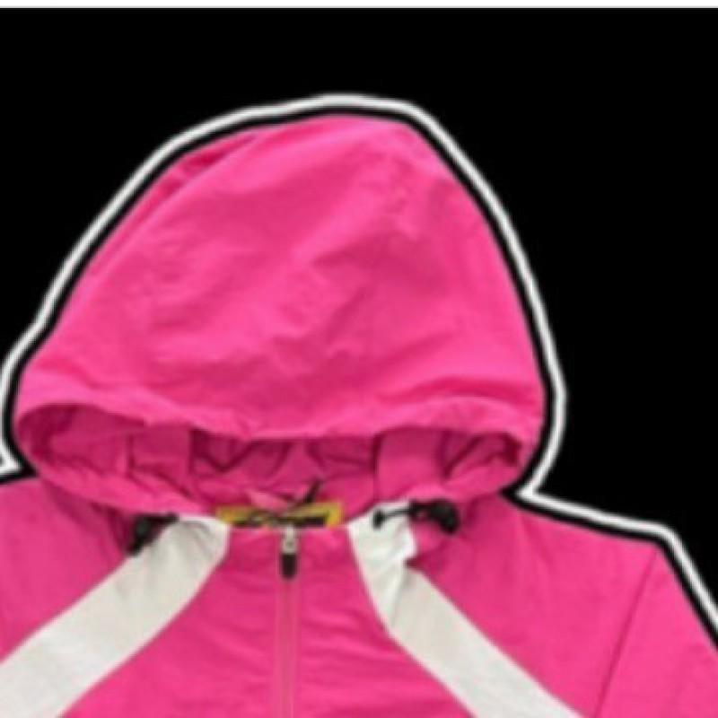 Color-Block Hooded Oversized Sweatshirt With Embroidery Detail Women Loose Fit Long Sleeve Zip-Up Top In Black Pink Gray