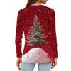 Женская модная повседневная футболка с разрезом по низу, круглым вырезом, длинными рукавами, свободного кроя, с рождественским принтом, женский топ