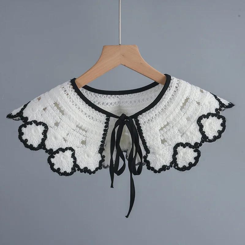 Female White Woven Lapel Fake Collar Shawl Women's Detachable Collar Scarf Necklace Blouse False Collar Girls Mini Cape