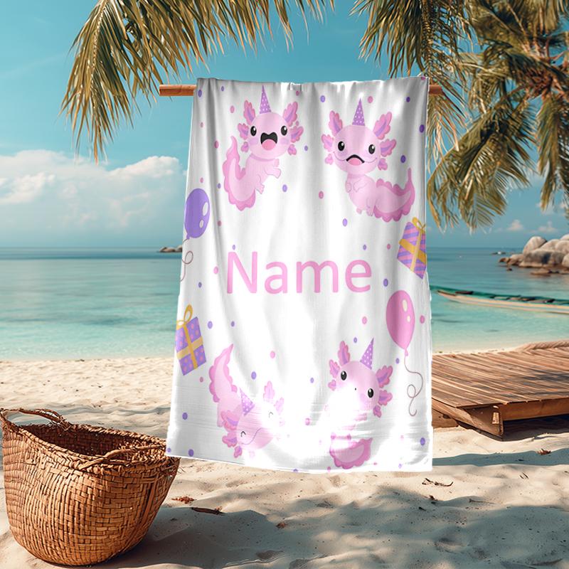 Custom Name Ultra-Soft Beach Towel with Axolotl Theme,Ideal for Pool - Camping, Diving - Perfect Travel Essential, Vibrant Beach Towel.