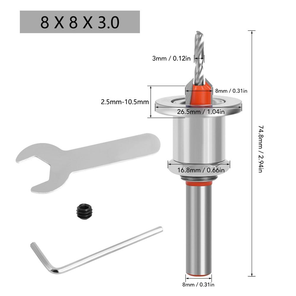 5pcs 8mm Round Shank Adjustable Countersink Bit 2.8-4mm Cone Size Counterbore Bit For Metalworking
