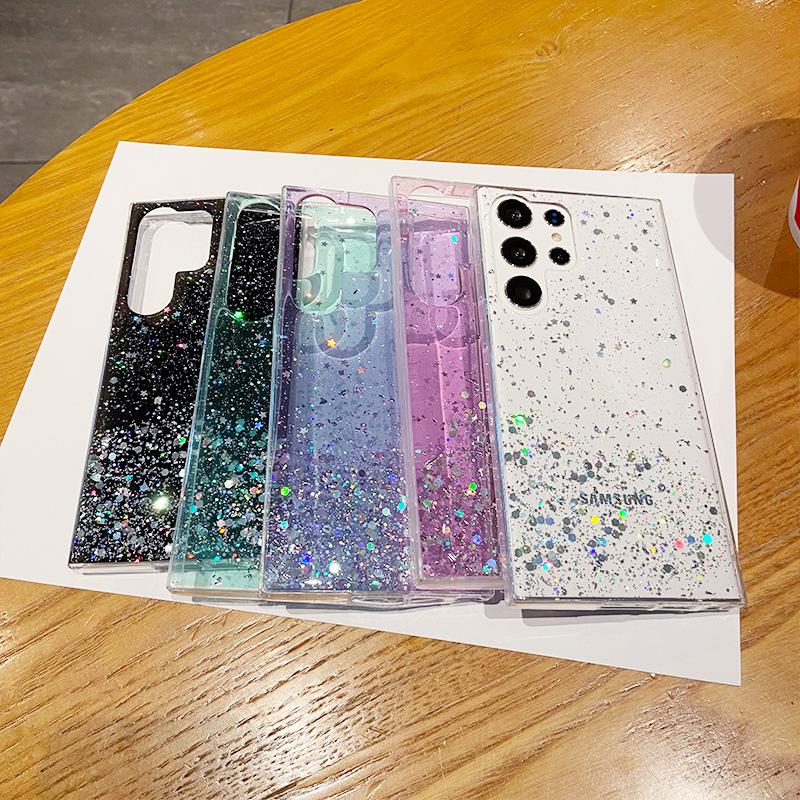 Shiny Glitter Drop Glue Clear Case Shell For Samsung Galaxy S25 Ultra S24 FE S23 Plus S22 A16 A56 A06 A55 A35 Transparent Shockproof Slim Phone Cover