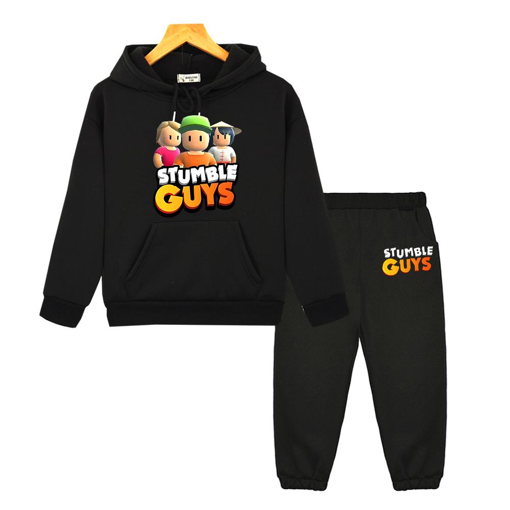 Stumble Guys Boy Girl Hooded Sets Autumn Fleece Sweatshirt Anime Hoodie 2pcs Pullover+pants Casual Jacket Kids Boutique Clothes