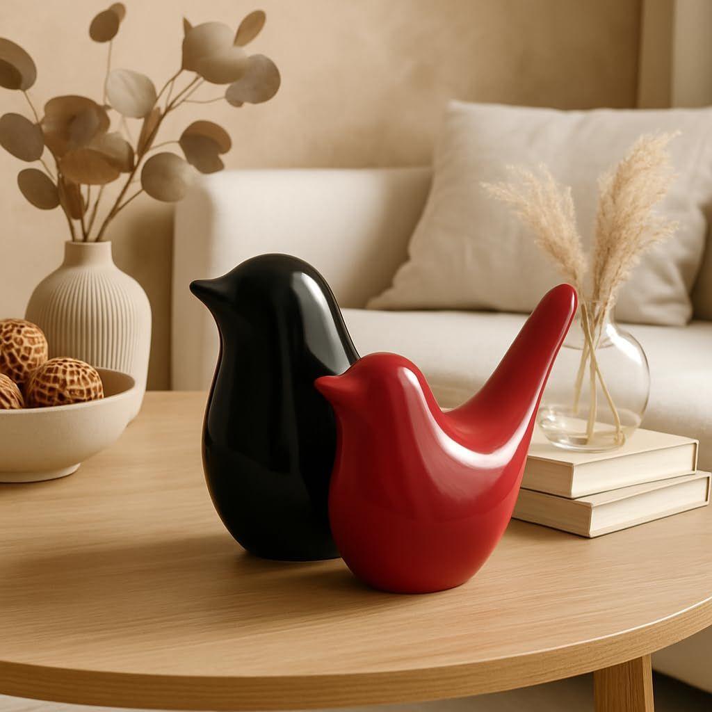 Креативные черные и красные глянцевые керамические фигурки птиц Домашний декор Аксессуары Вечеринка (Упаковка из 2 штук, Черный и Красный)