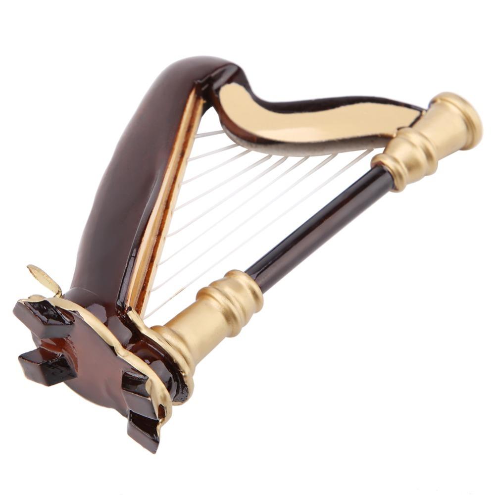 2pcs Replica Wooden Harp Replica Wooden Musical Instrument Ornament  Office Display