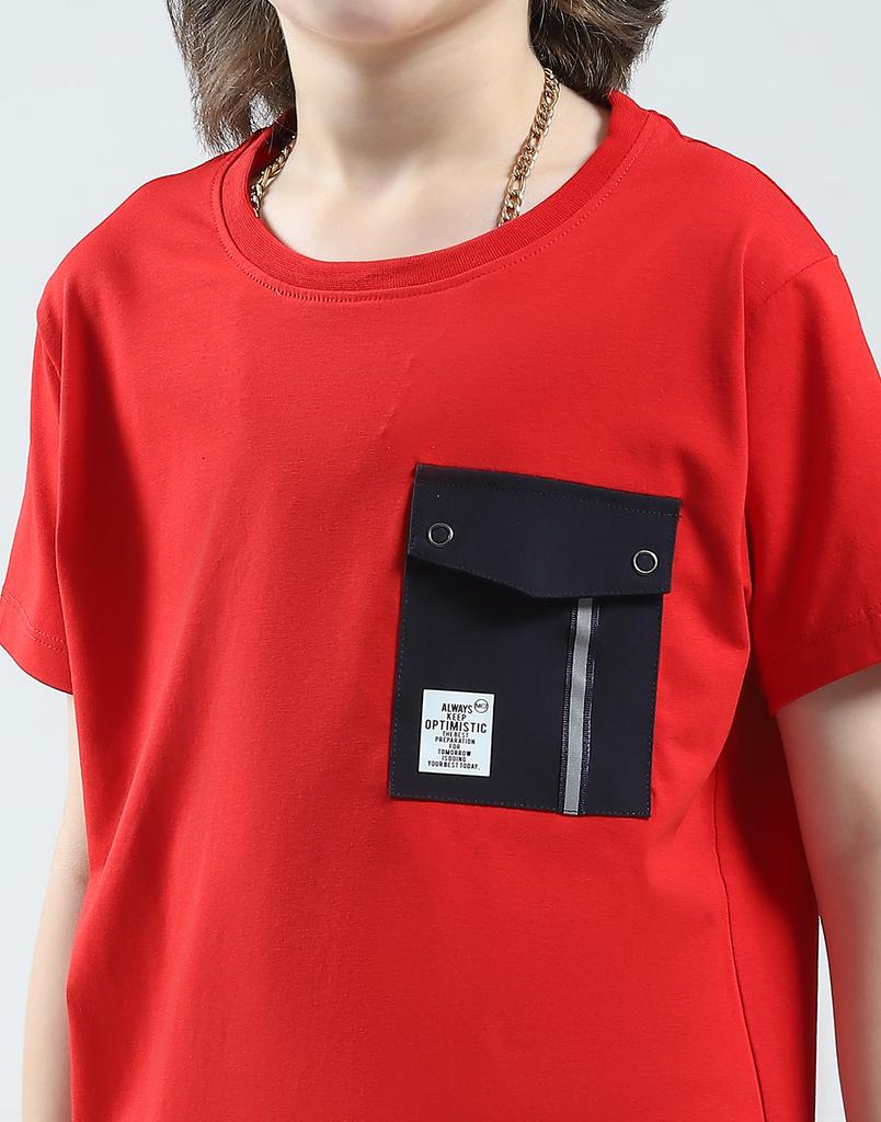 MONTE CARLO Однотонная футболка для мальчиков, стандартного кроя, с круглым вырезом и рукавом до локтя