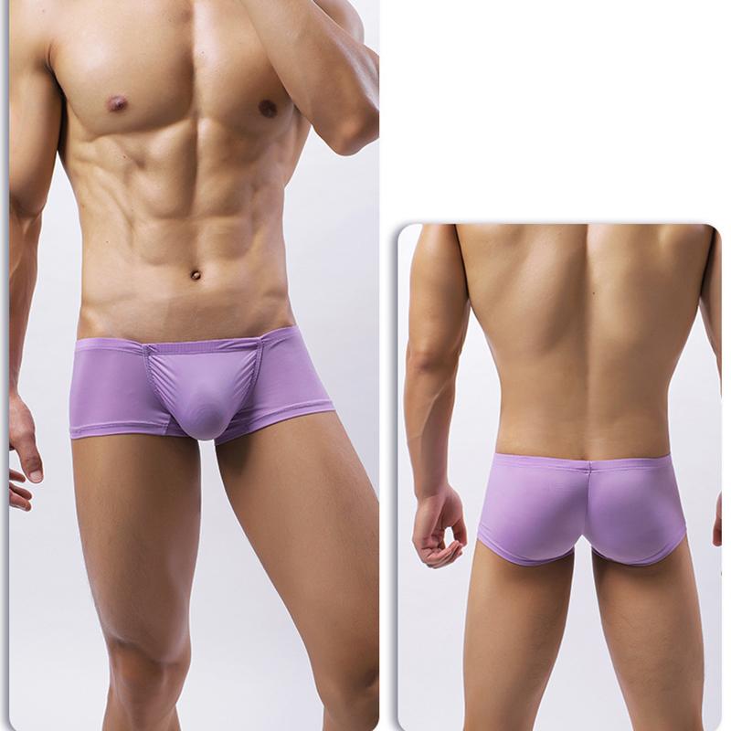 Мужские трусы-боксеры с низкой посадкой из ледяного шелка, сексуальные, однотонные, тонкие, удобные, невидимые, плотно прилегающие