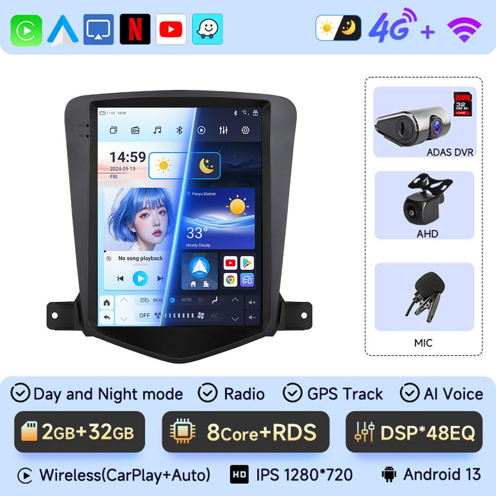 JIUYIN 9.7" Android 13 автомобильное радио для Chevrolet Cruze J300 2008-2012 мультимедийный проигрыватель GPS 2din Carplay Auto Stereo DVD головное устройство