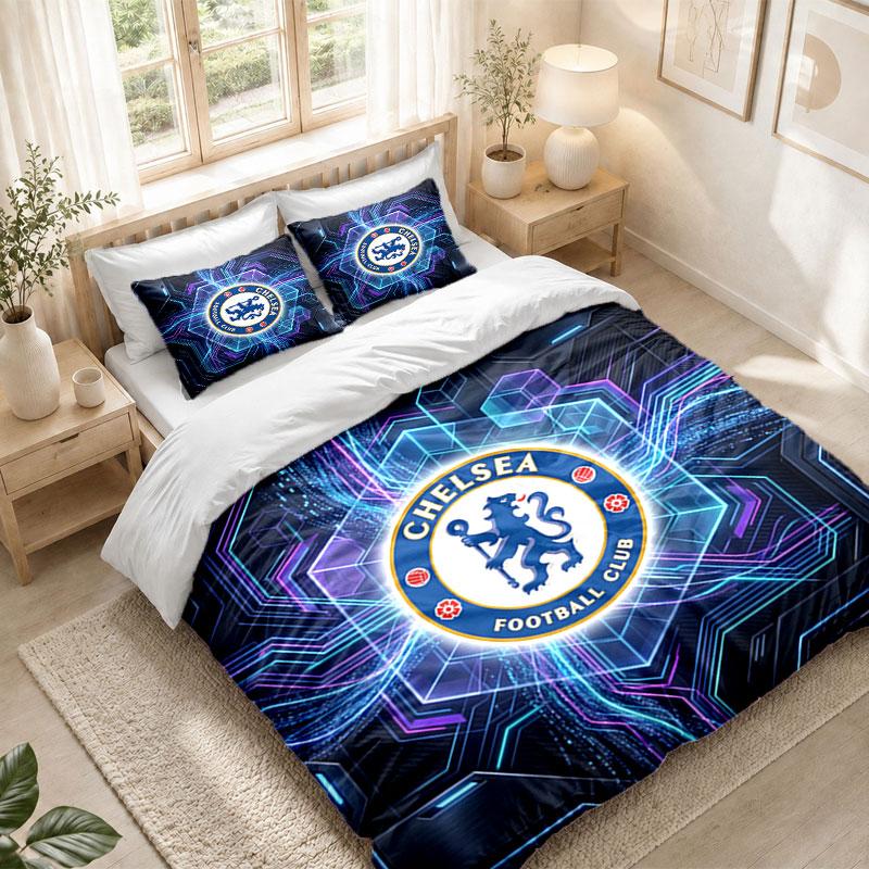 Bedding Set 1 Duvet Cover 2 Pillowcases Chelsea FC Print Bedroom Home Decoration