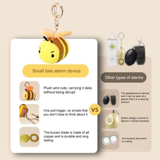 Милый брелок-персональная сигнализация в виде пчелы, плюшевая мягкая игрушка с громким аварийным сигналом, подвеска из мягкого ПП-хлопка для сумки, ключей