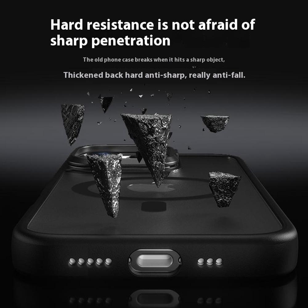 For iPhone 16 Pro Max Magnetic Case Anti Drop TPU + PC Phone Cover with Lens Frame Kickstand