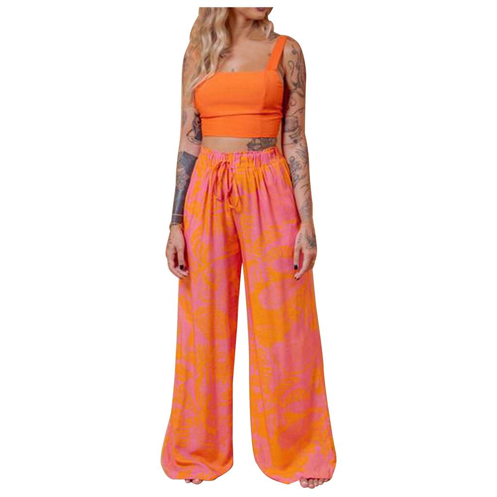 Женский повседневный топ без рукавов с принтом бабочки + длинные брюки, комплект из 2 предметов